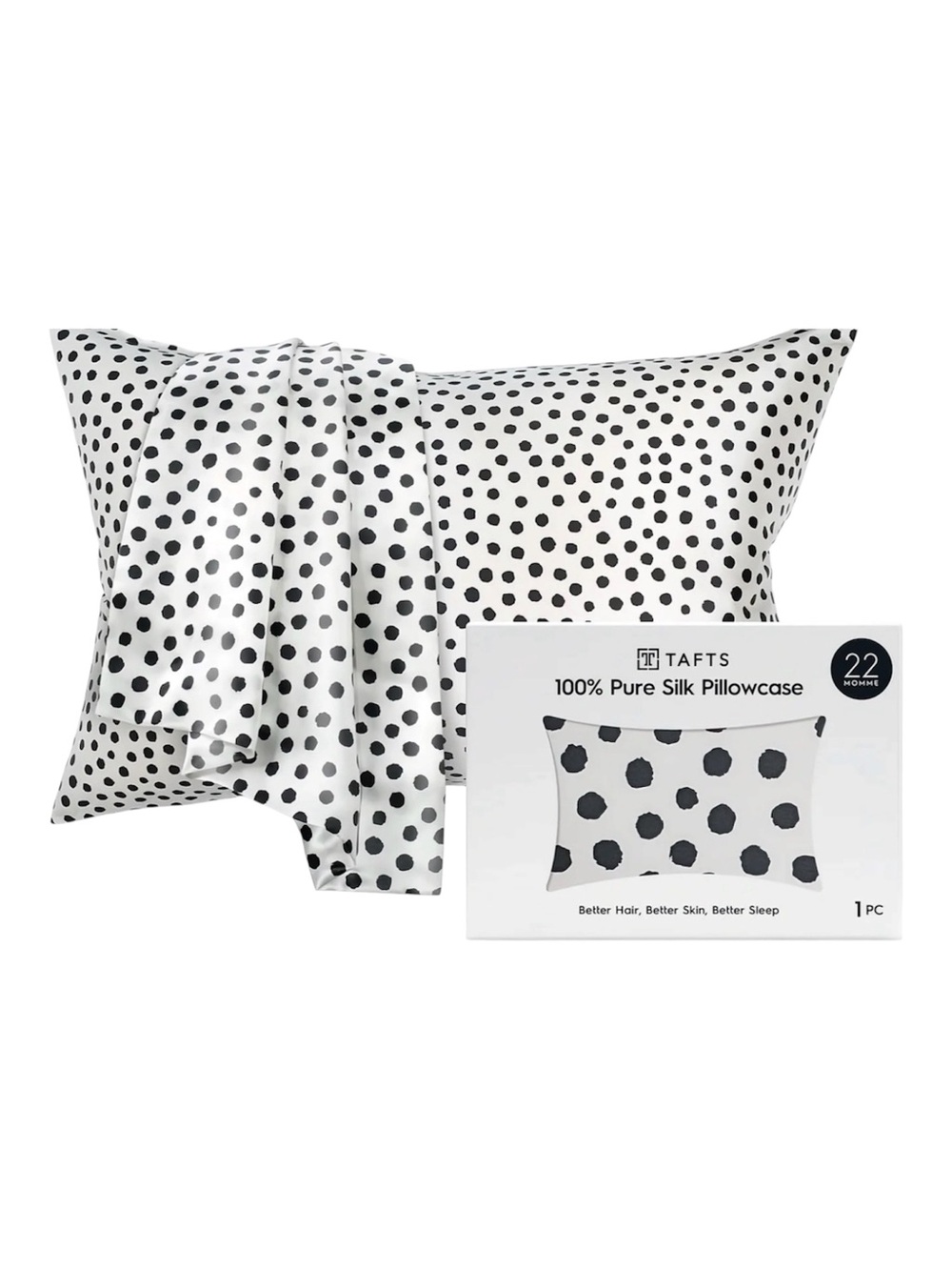 TAFTS 22mm 100% Pure Mulberry 6A Silk Pillowcase Envelope Closure, Spots / NIB